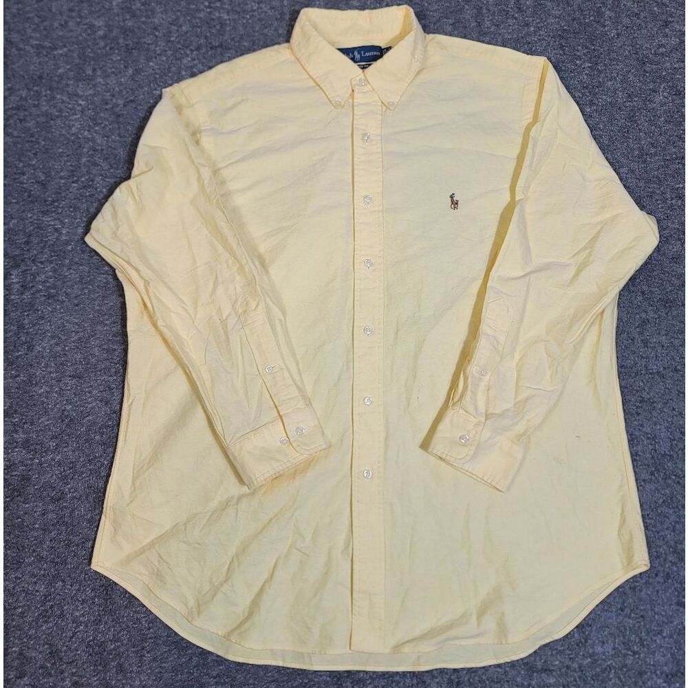 Vintage 90s Ralph Lauren Oxford Shirt Yellow Classic Fit Pony Logo Men’s XL
